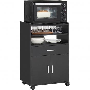SoBuy Gabinete de cocina móvil FSB09-SCH Negro con 2 Puertas, 2 Estantes y un Cajón, dimensiones de 59 x 40 x 92 cm, Armario de Cocina con Ruedas