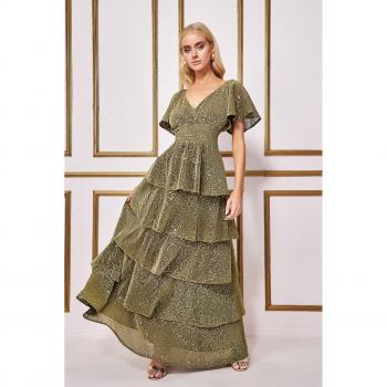 Goddiva Sequin Lurex Tiered Maxi Dress - Gold