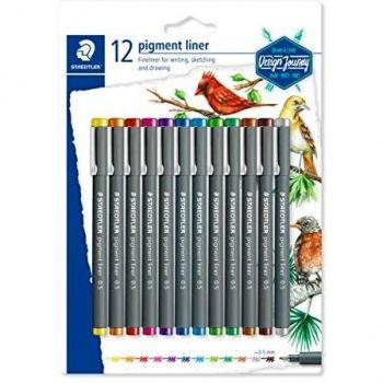 Staedtler 30805SBK12. Rotuladores Fineliner Pigment Liner. Estuche con 12 Unidades, Multicolor