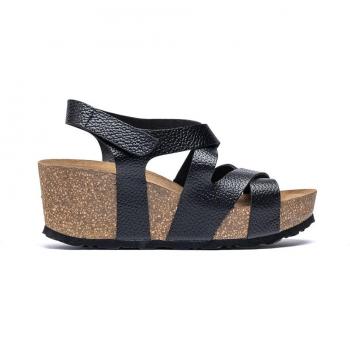 Sandalias de cuña de piel para mujer - YOKONO Bari 303 negro