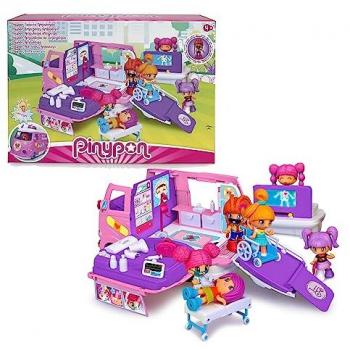 Pinypon Socorro Ambulancia - Ambulancia equipada con luces de sirena, rayos X con luz, incluye figura de la conductora y accesorios para llevar a los Pinypons al hospital