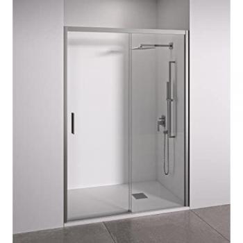 Mampara de Ducha Frontal Corredera y Fija - Cristal Templado 6mm Antical - Plata Brillo o Negro Mate - Ancho Adaptable 120-125cm - Sin Perfilería Inferior