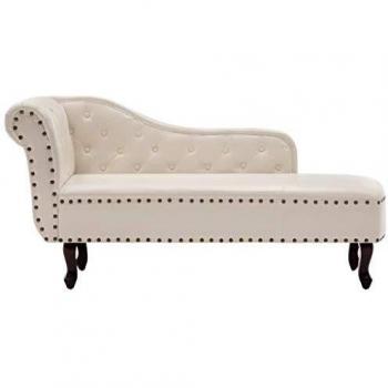vidaXL Diván Sofá Chaise Lounge Cuero Artificial Blanco Crema Sillón Elegante