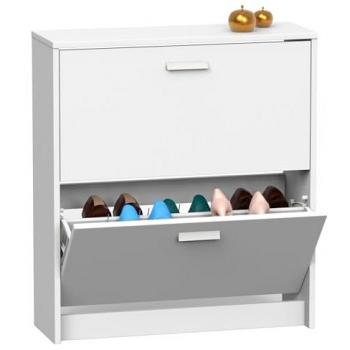 Zapatero Entrada Recibidor Estrecho de Madera Blanca con 2 Puertas, 82x74x25 cm - Briebe Nova