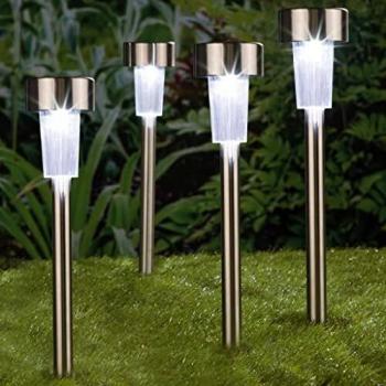 Lámparas solares LED de jardín 4 unidades acero inoxidable 36,5 cm