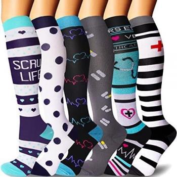 Sooverki Calcetines de compresión para Mujeres y Hombres 20-25 mmHg es el Mejor Graduado atlético, Correr, Volar, Viajar, Enfermeras 05-Multicolor-6 Pares L/XL