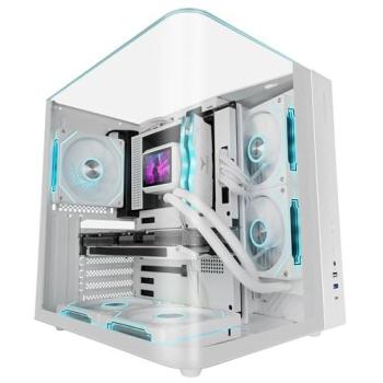 Caja Gaming ATX Mars Gaming Mc-Infiniolite, Cristal Templado Curvado Sin Marco, Doble Cámara, Soporte Refrigeración Líquida hasta 240mm, USB-C, Blanco
