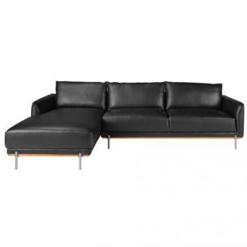Sofá Chaise Longue Izquierda de Piel Negra - 5 Plazas - 295 x 160 x 83 cm - Elegante y Funcional