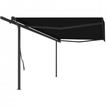Toldo Retráctil Automático con Postes Gris Antracita 5x3,5 m, Resistente al Agua y Rayos UV, Ideal para Balcón y Jardín