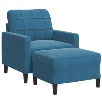 Sillón con reposapiés terciopelo azul 60 cm
