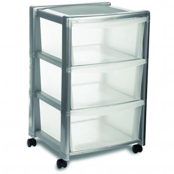 Cómoda de 3 cajones con ruedas, 40x40xh. 63 cm, color plata