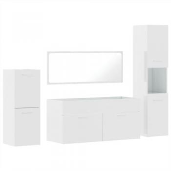 Juego de muebles de baño 4 piezas madera contrachapada blanco brillo