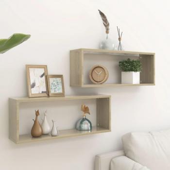 vidaXL Wall Cube Shelf Set - 2 pcs Sonoma Oak - 60x15x23 cm - Engineered Wood