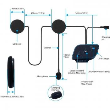 Auriculares Inalámbricos Estéreo Bluetooth 5.0 para Casco de Motocicleta con Soporte de Carga y Manos Libres