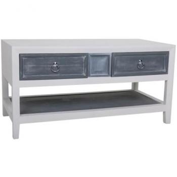 Mesa de Centro Alexandra House Living Blanco Gris Madera de abeto MDF 51 x 53 x 104 cm con dos cajones