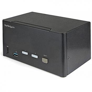 StarTech.com 2 Port Triple Monitor DisplayPort KVM Switch, 4K 60Hz UHD HDR, Desktop 4K DP 1.2 KVM with 2 Port USB 3.0 Hub (5Gbps)