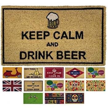 LucaHome - Felpudo de Coco Natural 70x40 con Base Antideslizante, Felpudo de Coco Divertido Keep Calm and Drink Beer,Felpudo Absorbente Entrada casa, Ideal para Puerta Exterior o Pasillo