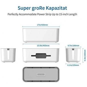 Caja para Cables- NTONPOWER Caja Organizadora de Cables para Regletas Enchufes, Caja Organizadora Cables Grande, 430 x 180 x 160 mm, Cajas Cables con Pies de Goma- Blanco/Gris
