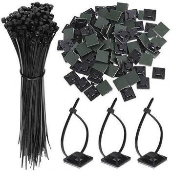 Faburo 200 Pcs Unidades abrazaderas plástico para Cableado | Soporte de Base de Atar Cable adecuado de negras electricista, Nylon Cables