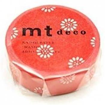 Cinta Adhesiva Decorativa de Flores con Fondo Rojo - 1,5 cm x 7 m