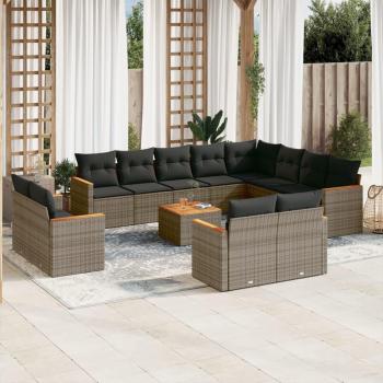 13-Piece Grey Poly Rattan Garden Sofa Set with Cushions