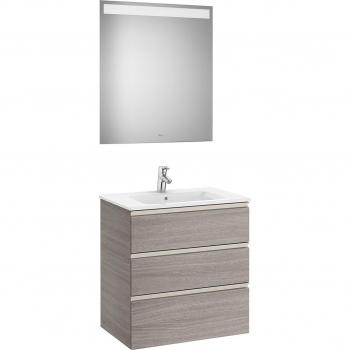 Conjunto de mueble de baño Roca The Gap con 3 cajones, lavabo y espejo con led, color Roble City texturizado, medidas: 705 mm