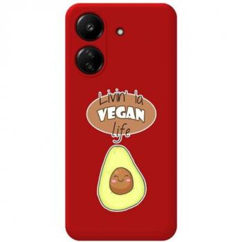 Funda Silicona Líquida Roja para Xiaomi Redmi 13C con Diseño Vegan Life y Dibujos