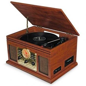 Tocadiscos de Vinilo Vintage con Altavoces Integrados - Reproducción de MP3 USB / Bluetooth / Radio FM / Reproductor de CD y Casete / Discos de Vinilo LP / Lector de Tarjetas SD / Grabadora