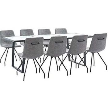 vidaXL Juego de Comedor 9 Piezas Cuero Sintético Mobiliario Hogar Decoración Casa Robusto Duradero Resistente Funcional Práctico Útil Gris Oscuro
