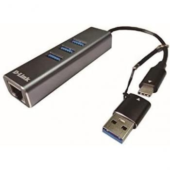 D-Link DUB-2332 Replicador de Puertos USB Tipo C a Gigabit Ethernet con 3 Puertos USB 3.0 y Power Delivery de 60W en Gris