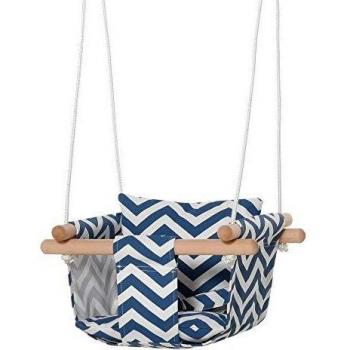 Outsunny Columpio para Bebé Altura Ajustable con Cinturón de Seguridad Interior y Exterior Carga Máx. 80 kg Madera 40x40x180 cm Azul y Blanco