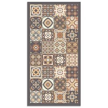 Alfombra Vinílica Baldosa Hidráulica Marrón 80x250 cm - Antideslizante, Antihongos e Ignífuga para Cocina, Oficina y Salón