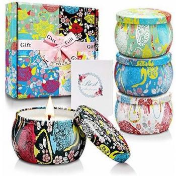 Yinuo Candle Vela Aromáticas Velas Perfumadas Caja de Regalo 4 Latas, Cera de Soja, Duración de 30 Horas, 4.4oz, con Tarjeta de Felicitación