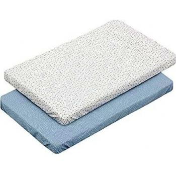 Cambrass - Sabana Bajera algodón - Sabana Ajustable con Gomas - Ropa de Cama para bebé con Tratamiento Sanitized - minicuna 50x82x10 cm Celeste con Estampados