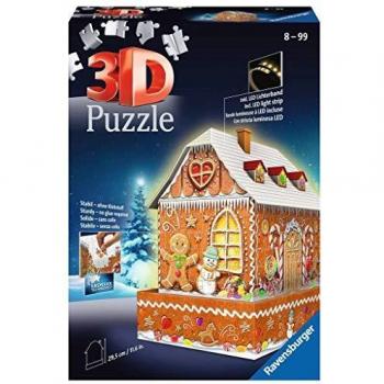 Ravensburger 11237 Puzzle 3D Ginger Bread House Night Edition, 216 Piezas, Multicolor, Edad Recomendada 8+, Dimensión Final 29x10 cm