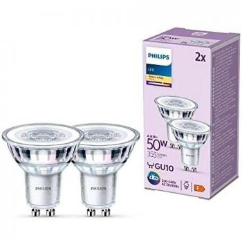 Bombilla LED Philips GU10 4,6W 355lm 2700K clara 36° pack de 2