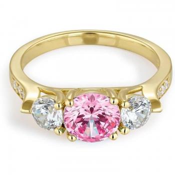 Anillo Jelly de plata bañada en oro con circonita central rosa