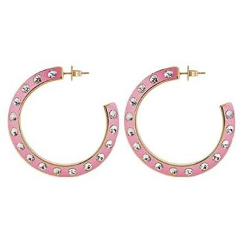 Pendientes Aros Hoops Don't Lie de Acero Inoxidable con Cristales Rosa y Baño de Oro para Mujer
