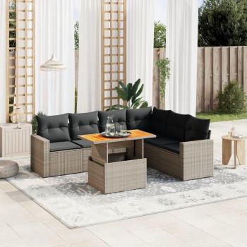 7-Piece Grey Poly Rattan Garden Sofa Set with Cushions