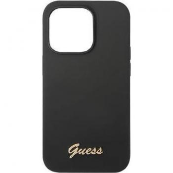 Funda de Silicona Líquida Guess con Logo Metálico para Apple iPhone 14 Pro - Negra