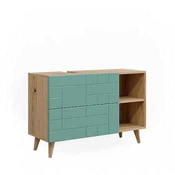 Mueble bajo lavabo Rudi, Verde menta, 90 x 59 cm con 2 cajones