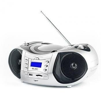 Elbe GPM-222-USB - Radio CD, USB, SD, pantalla LCD retroiluminada azul, color plateado