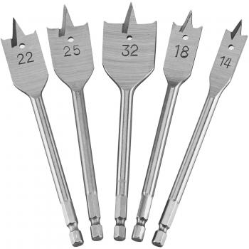 Juego de 5 brocas planas DeWalt para madera, tamaños 14/18/22/25/32 mm, hexágono 1/4