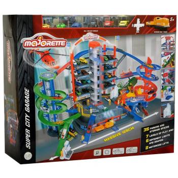 Majorette Super City Garage 7-Story Playset with 6 Cars and Motorized Train with Light and Sound Features for Children Ages 5+
