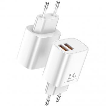 Cargador Qcharx Apolo 2.4A Doble Puerto USB Blanco con Carga Rápida
