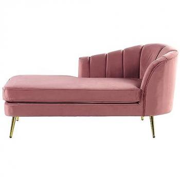 Chaise Longue de Terciopelo Rosa con Patas de Metal Dorado Lado Derecho Allier