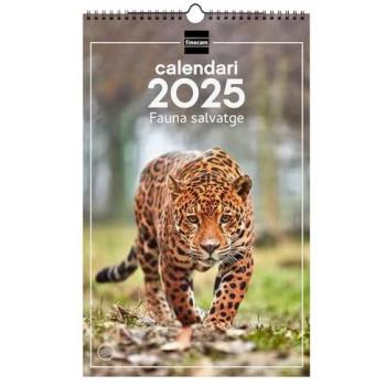 Calendario de Pared Espiral Finocam 2025 Fauna Salvaje en Catalán, Mes Vista, 25x40 cm, Enero a Diciembre (12 meses)