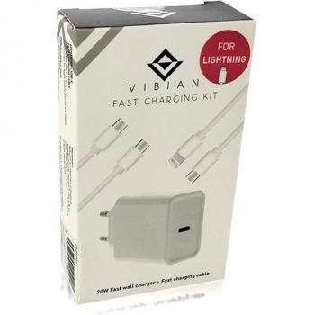 Cargador de pared Vibian carga rápida 1 puerto USB-C 20W con cable Apple
