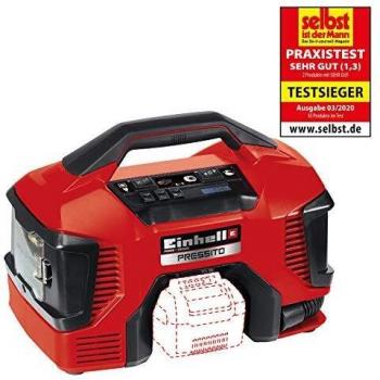 Einhell Compresor Híbrido Pressito Power X-Change (Li-Ion, con cable de corriente o batería recargable; incluye conjunto de inflado de 3 piezas; sin batería ni cargador).