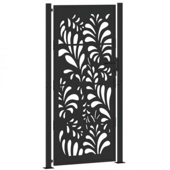 Lockable Black Steel Wave Design Garden Gate - 105x205 cm